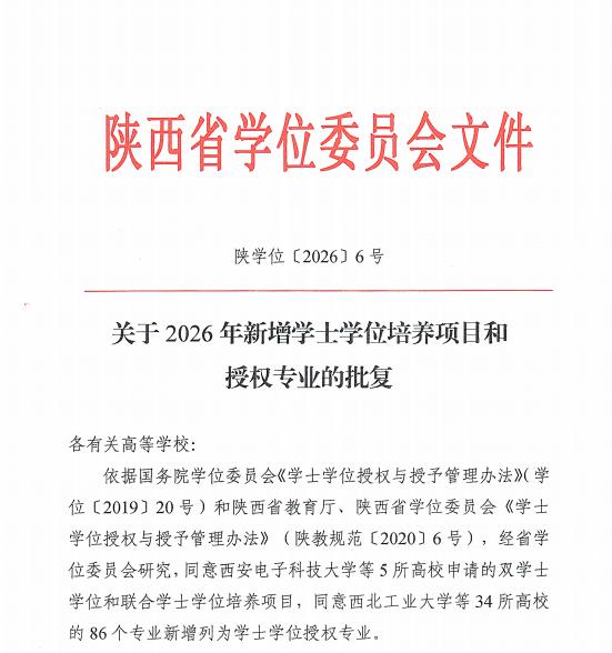 喜讯：我校新增1个学士学位授权专业